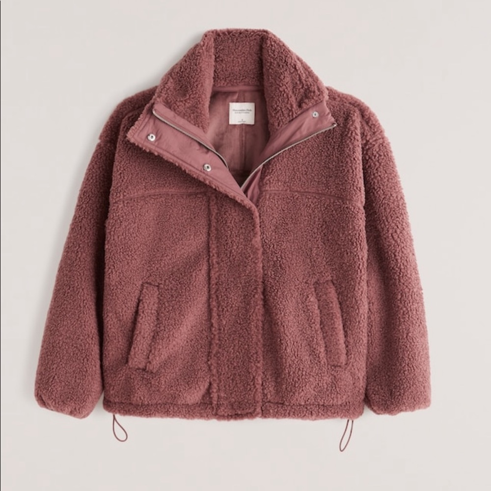 Abercrombie Cinched Cocoon Sherpa Full-Zip in copper brown NWt